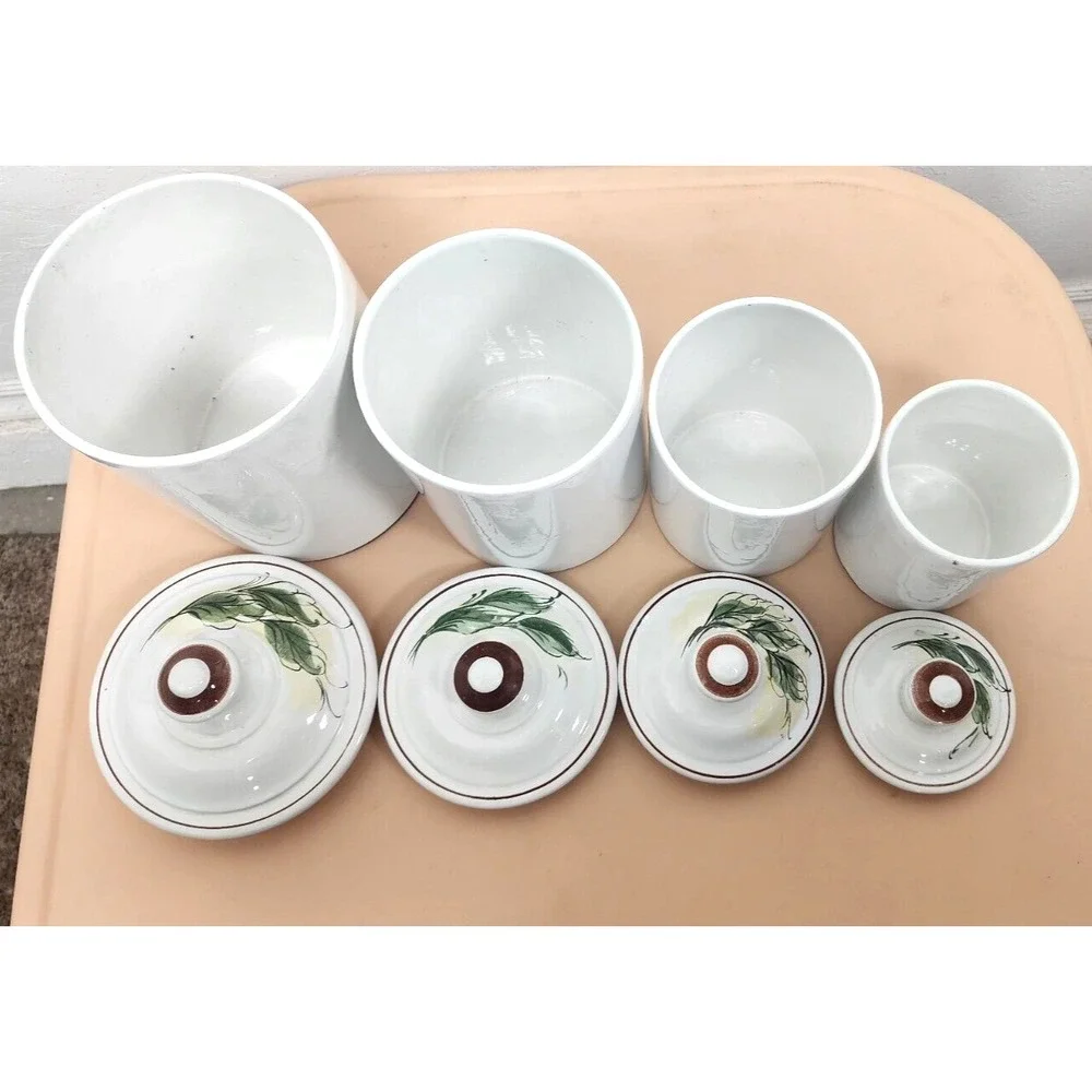 Vintage Norleans Set of 4 Floral Hand Painted Ceramic Canister‎ Made in Portogal